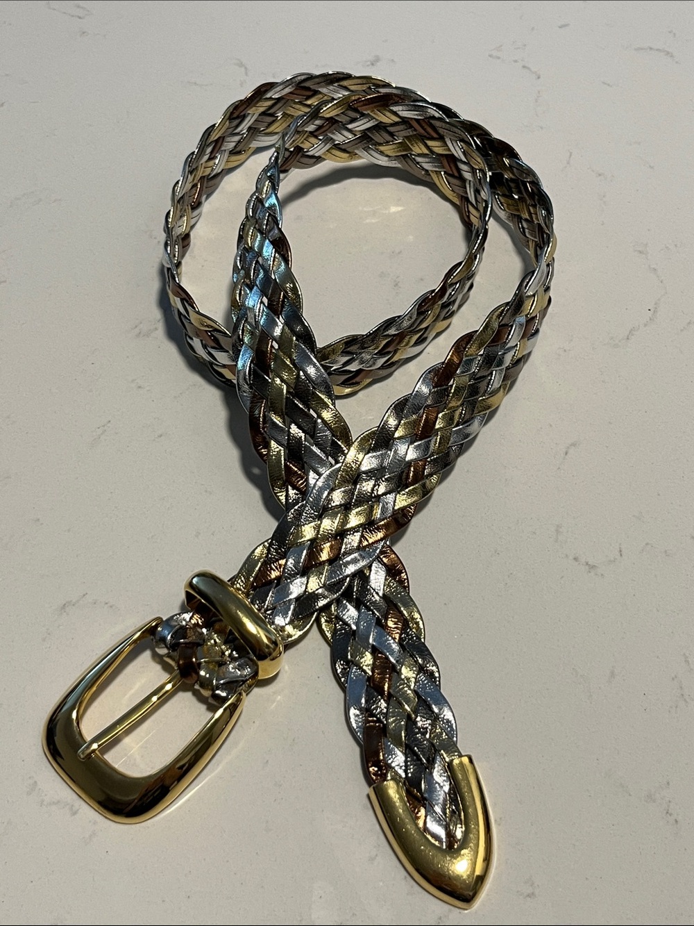 Vintage Braided Metallic Belt in Gold, Silver & Bronze Tones